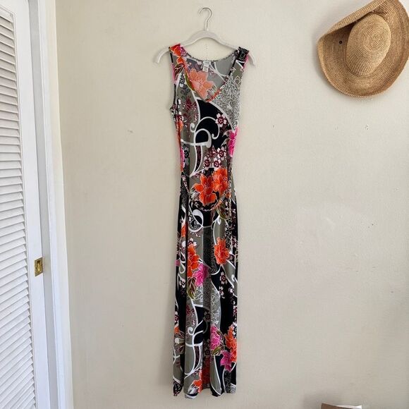 Cache Floral Geometric Colorful Sleeveless Y2K Maxi Dress w/ chain belt S - Picture 1 of 9